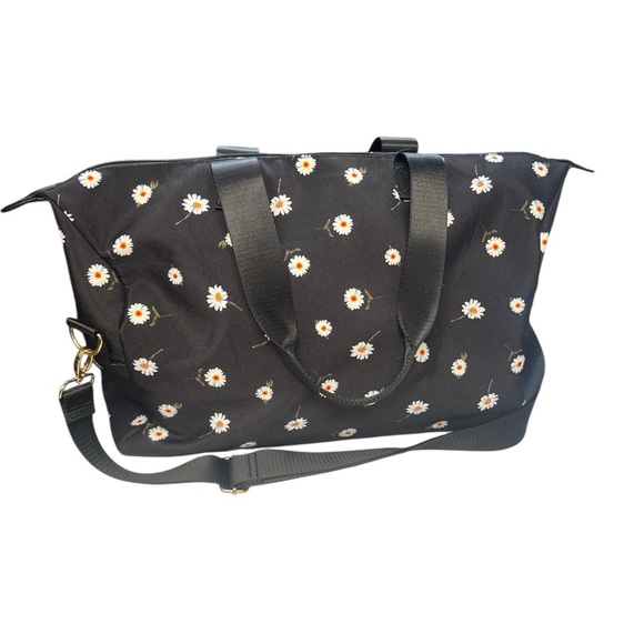 Alice + Olivia Daisy Print Weekend Duffel Bag By Stacey Bendet 16" x 11" Black - Picture 10 of 12